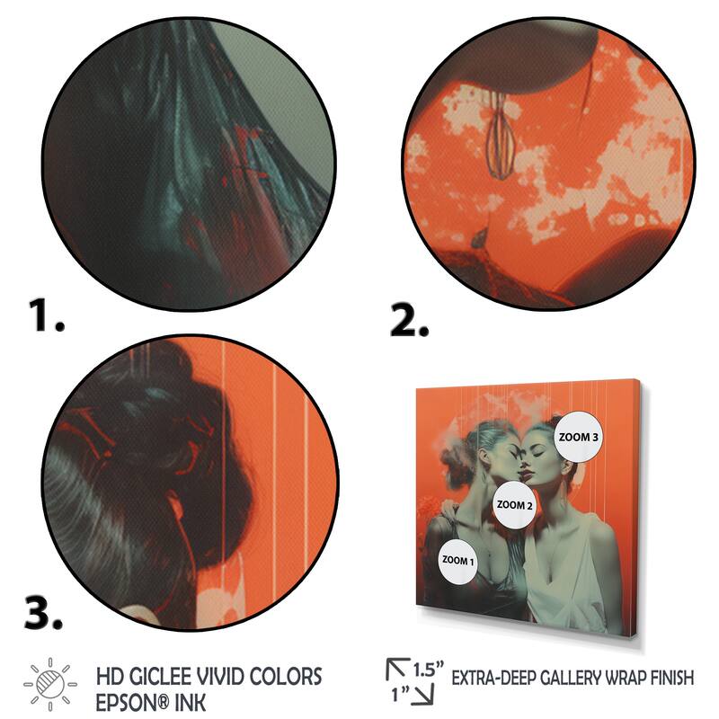 Designart "Vintage Love Woman Kissing I" Couple Multipanel Canvas Art